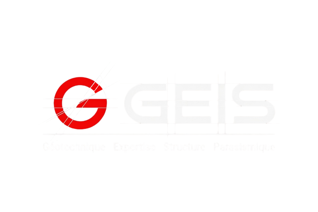 logo blanc GEIS BE Géotechnique, expertise, structure, parasismique